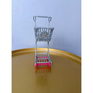 Barbie Silver Grocery Shopping Cart Toy with Pink Rolling Wheels B Logo Logo